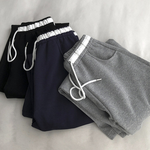 新款 双色腰显瘦设计感休闲直筒卫裤 秋季 百搭运动阔腿裤 女韩版