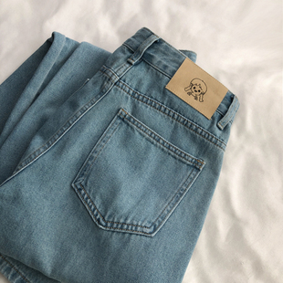 小女孩~个性订标蓝色水洗牛仔阔腿裤显瘦高腰百搭韩版休闲直筒裤