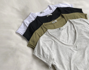 黑全棉短袖 人手一件 灰 橄榄绿 V领T恤女百搭基础显瘦上衣tee 白