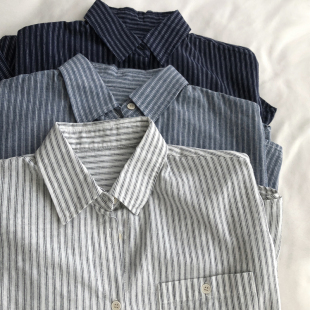 全棉竖条纹秋季 女 OL雅致休闲衬衫