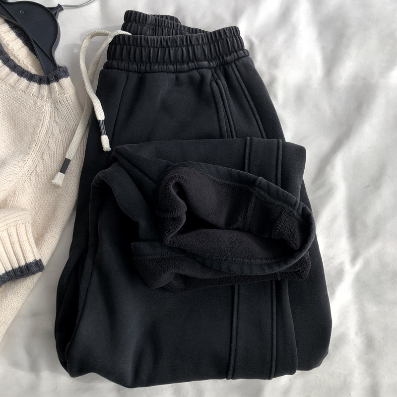 复古脏水洗加厚加绒镰刀裤做旧休闲百搭高腰慵懒阔腿裤女,女装/女士精品,卫裤,淘宝优惠券,粉丝福利购,淘宝优惠卷