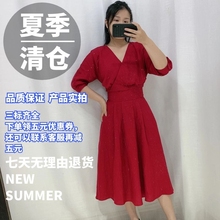 119207573 119307577 only ice2019秋V领亚麻红色连衣裙119107515