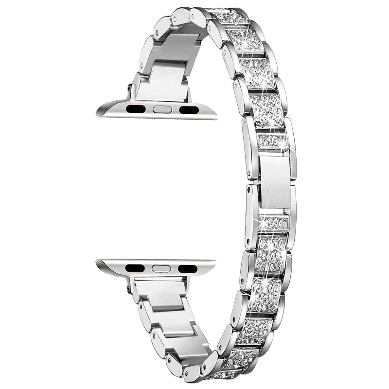 适用苹果手表4567不锈钢表带applewatchs10三珠镶钻表链小蛮腰s98