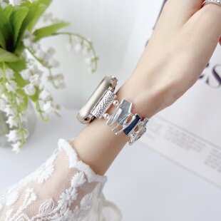 适用苹果手表iwatch9表带弹力彩色方形applewatch8多巴胺透气女款