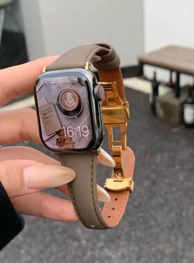 蝴蝶扣细款小羊皮柔软适用s78910代applewatch6SE静静的表带5女款