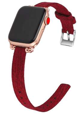 适用苹果智能手表表带千鸟格applewatch10/8/7/9/6SE代小香风帆布