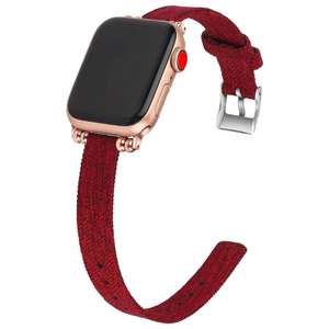 适用苹果智能手表表带千鸟格applewatch8/7/6/5/4SE代小香风3帆布