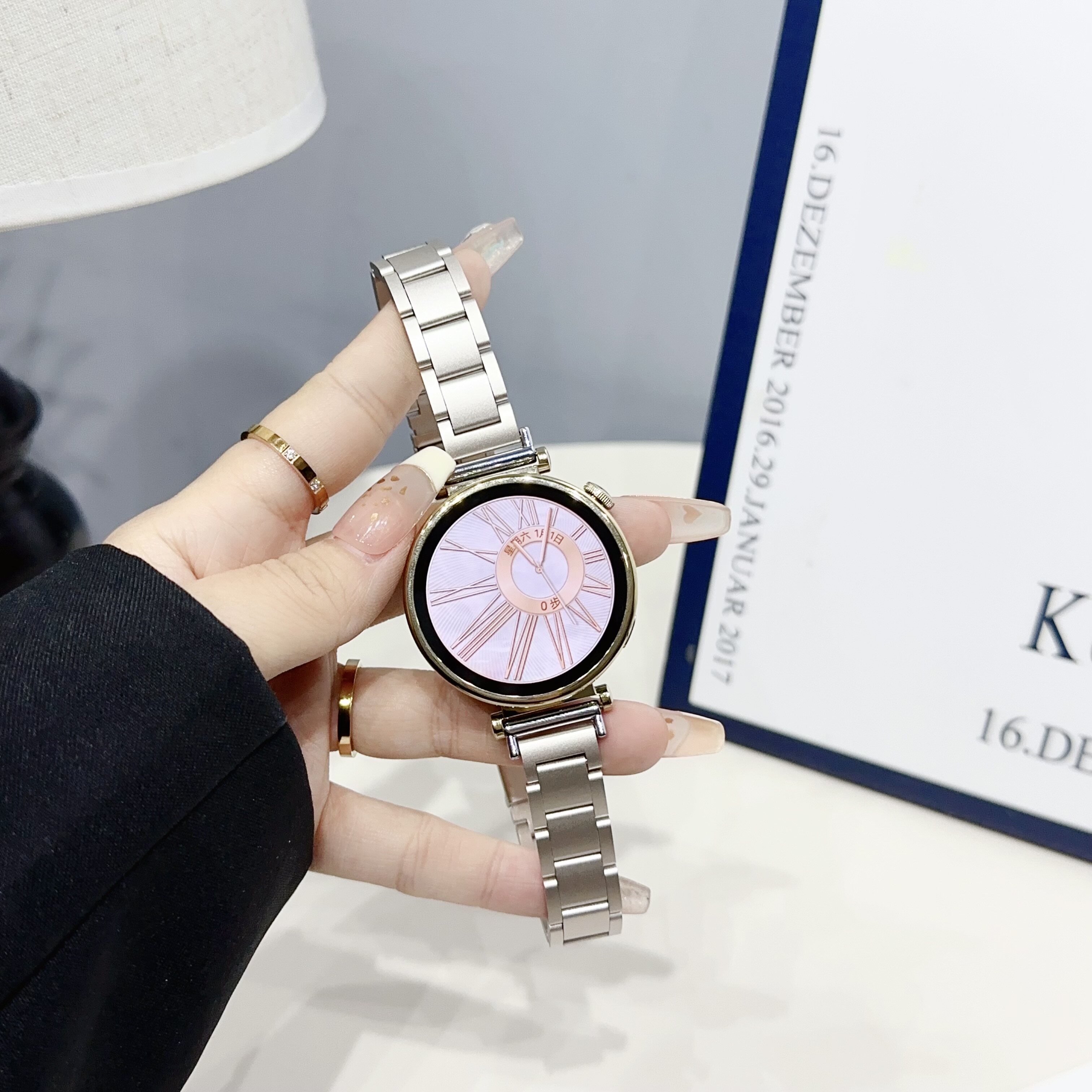 适用华为fit3三星手表watch6表带金属带watch5细款不锈钢4代女款
