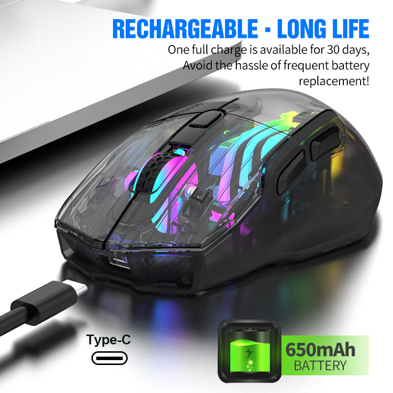 VIPER TRANSPARENT BM530 무선 삼중 모드 마우스 RGB BLUETOOTH 2.4G 충전 게임 E스포츠