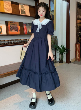 娃娃领连衣裙少女夏装2023年新款长裙初中高中学生到脚踝森系裙子
