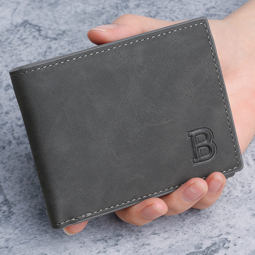 新款时尚男士短款钱包复古磨砂钱包钱夹多卡位外贸厂家直供
