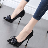 尖头单鞋 高跟鞋 女细跟蝴蝶结百搭小码 2025年新款 313233大码 41一43