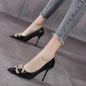 313233水钻尖头高跟鞋 女2025新款 宴会性感细跟单鞋 小码 大码 41一43