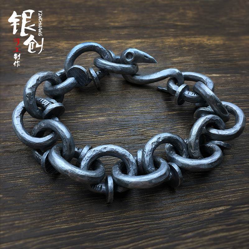 银创手工复古钉子手链S925纯银纯手工打造链子创意s钩男女潮流款