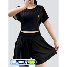 胖MM300斤大码运动套装女夏季薄款速干瑜伽服宽松健身房跑步短裤