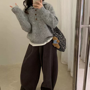 羊驼绒立领半纽扣毛衣打底女装秋冬温柔风针织衫外套厚高领上衣