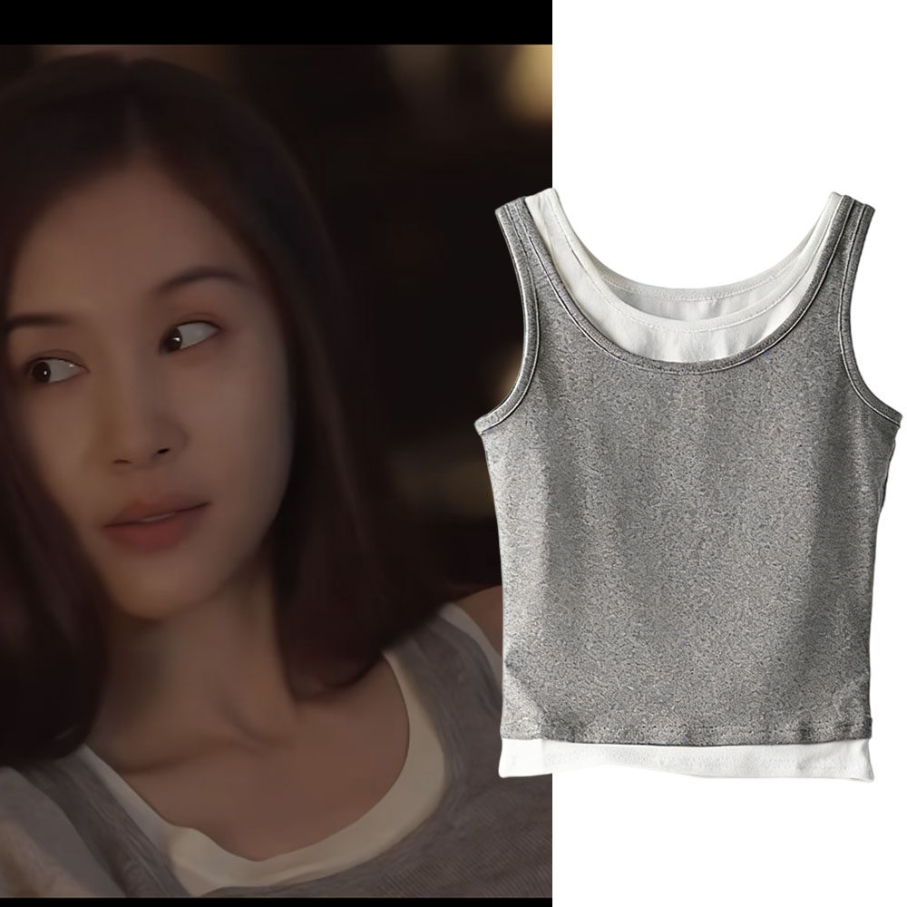 玫瑰丛生王子文李晓兮同款衣服假两件吊带背心女2026夏季无袖T恤