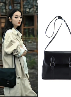 枭起青壤迪丽热巴聂九罗同款衣服黑色包包翻盖时尚单肩包女斜挎包