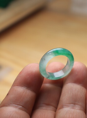 17号冰种戒指阳绿色飘花非洲翠玉戒男女款飘绿指环尾戒扳指送礼