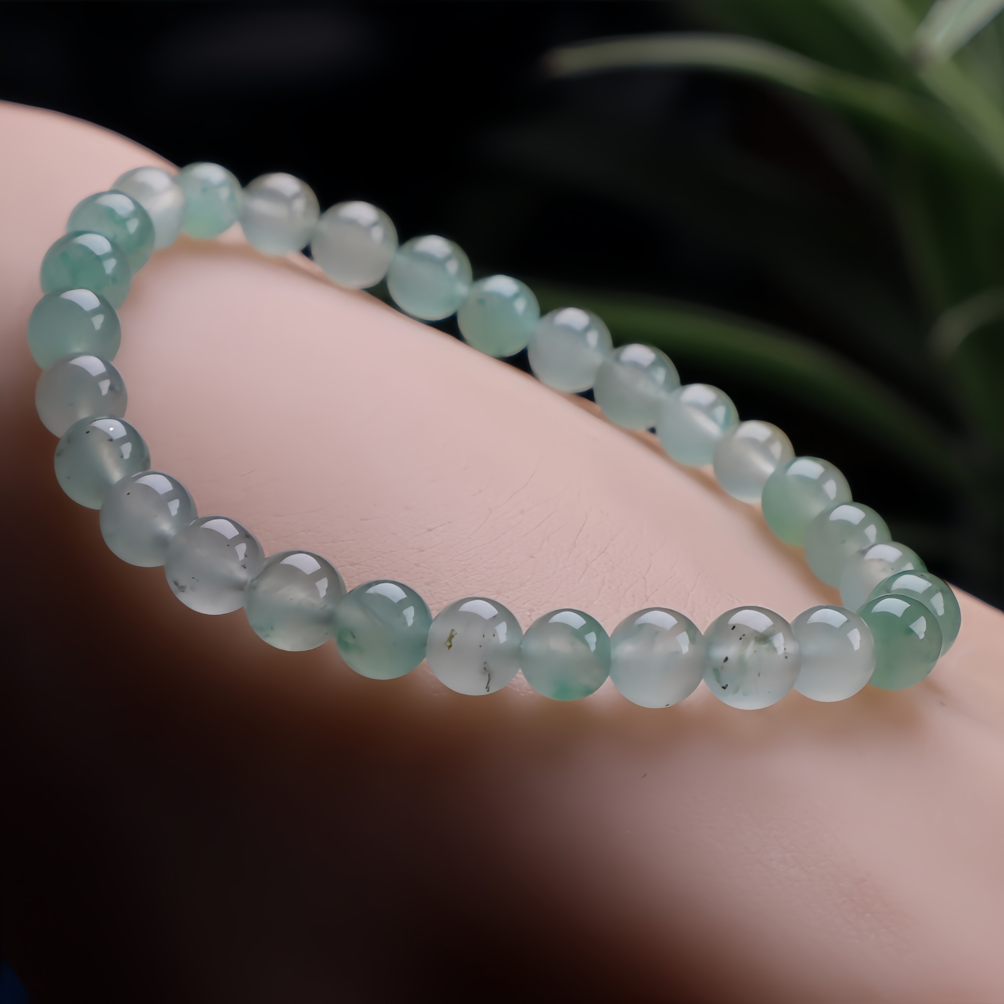 天然a货独龙玉玉石珠串 手链女士冰飘绿花圆珠手串6mm圆珠diy