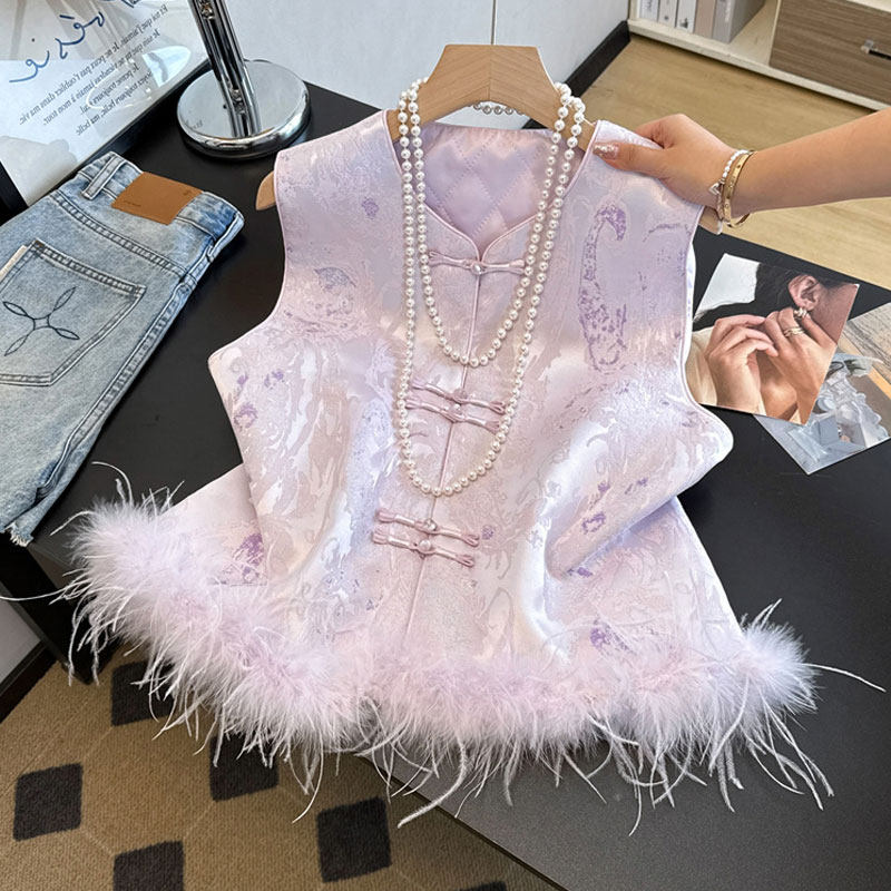 国风夹棉马甲女冬新中式盘扣坎肩