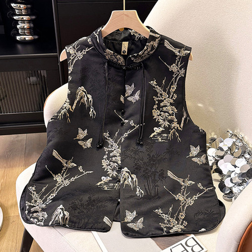 新中式国风马甲复古唐装立领马夹背心无袖刺绣盘扣坎肩上衣女秋季