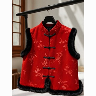 红色过年款喜庆复古夹棉马夹女2026春季新款显白高级感百搭上衣