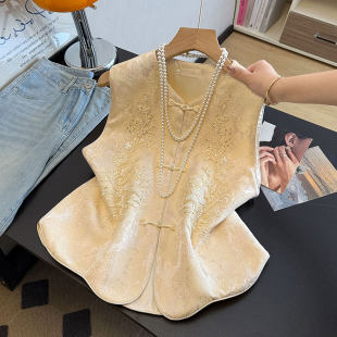 精致国潮背心 时髦钉珠上衣女士叠穿马夹春季 新中式 国风马甲年轻版