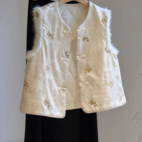 新中式马甲女短款拼接毛毛减龄