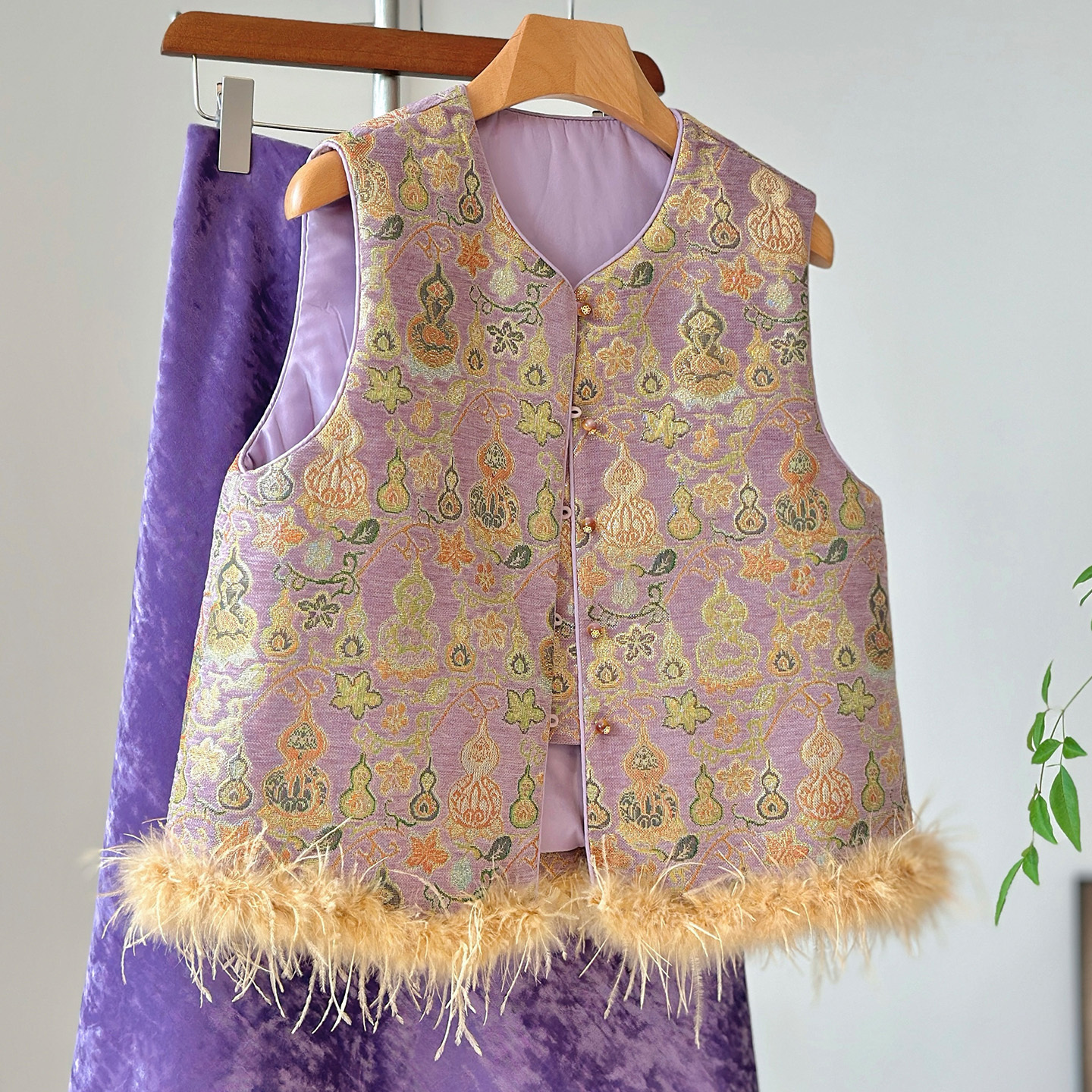 【紫金葫芦】驼鸟毛冬季夹棉加厚马夹新中式国风马甲女高级感外搭