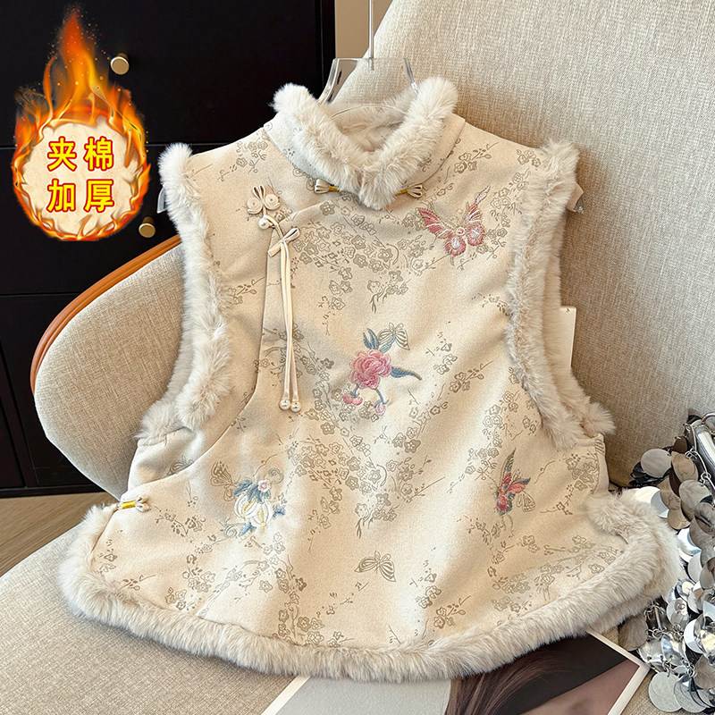 复古百搭立领盘扣马夹秋冬新款女新中式国风夹棉加厚马甲提花坎肩,女装/女士精品,马夹,淘宝优惠券,粉丝福利购,淘宝优惠卷