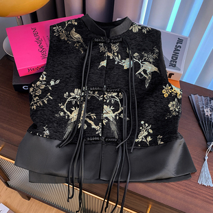 新中式国风宋锦唐装马甲女早秋新款复古流苏盘扣无袖马夹短款外套