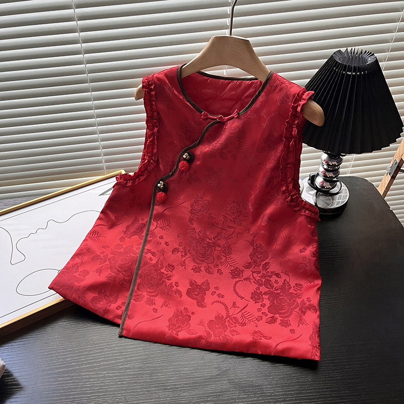 春季潮款古典印花保暖夹棉国潮背心百搭上衣新中式国风盘扣马甲女,女装/女士精品,马夹,淘宝优惠券,粉丝福利购,淘宝优惠卷