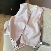 国潮女装 春秋款 复古风提花马夹上衣短款 马甲外套爆款 国风新中式