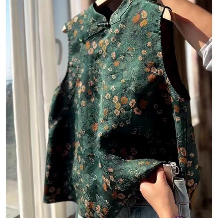 新中式国风复古马甲背心春夏绿色