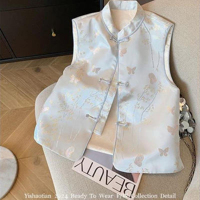新中式提花盘扣立领马甲女2026早秋季新款国风高级感气质坎肩背心