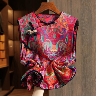 春季重工提花盘扣减龄马夹背心女新中式外搭无袖叠穿上衣国风马甲