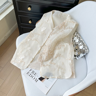 新中式国风欧根纱马甲女春季2026新款轻薄款重工刺绣马夹上衣短