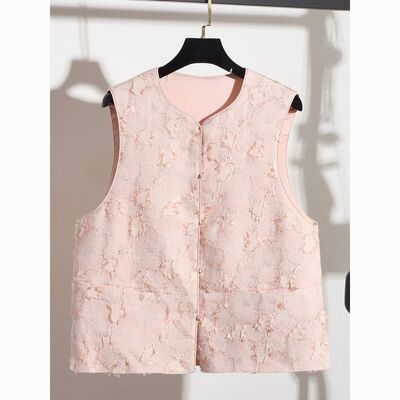 新中式国风粉色提花马甲女无袖开衫洋气百搭外穿无袖坎肩背心马夹