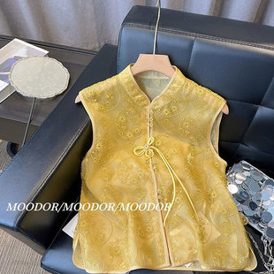 中式黄色女风刺绣老欧风薄背心小衫根钱纱马甲新民族红款网高级感