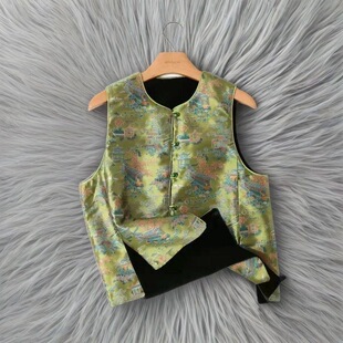 坎肩绿色女上衣 国风提花复古马甲气质女春季 2026新款 高级感新中式