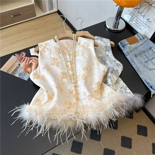 国风夹棉马甲新中式复古重工提花马夹无袖唐装上衣坎肩背心女秋冬