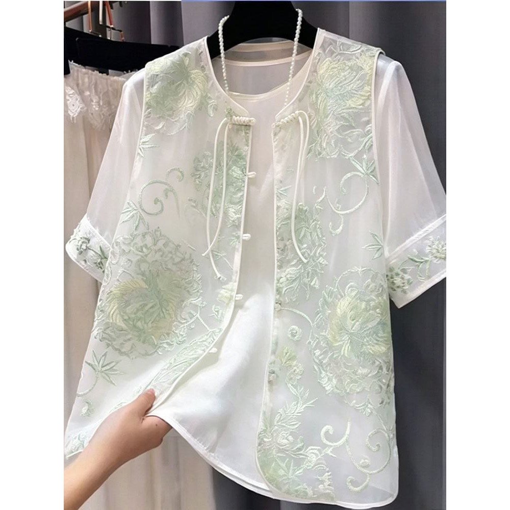 新中式重工刺绣欧根纱马甲女夏图片