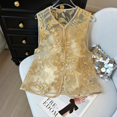 法式 新款 设计感轻薄马 国风重工刺绣叠穿网纱马夹2026春季 新中式