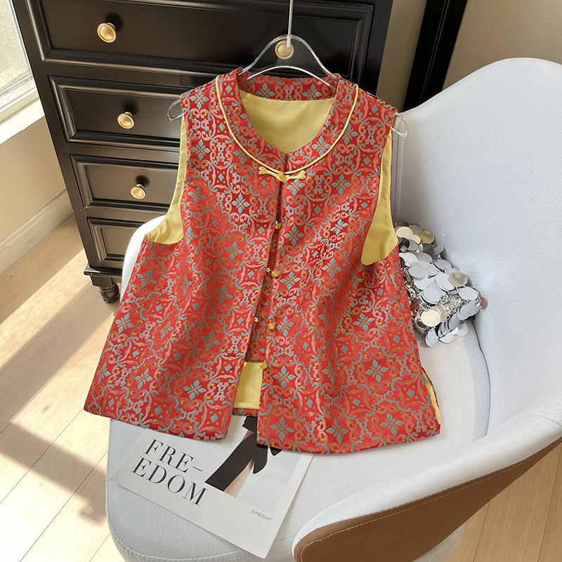 新中式汉服古典盘扣小圆领马甲夏