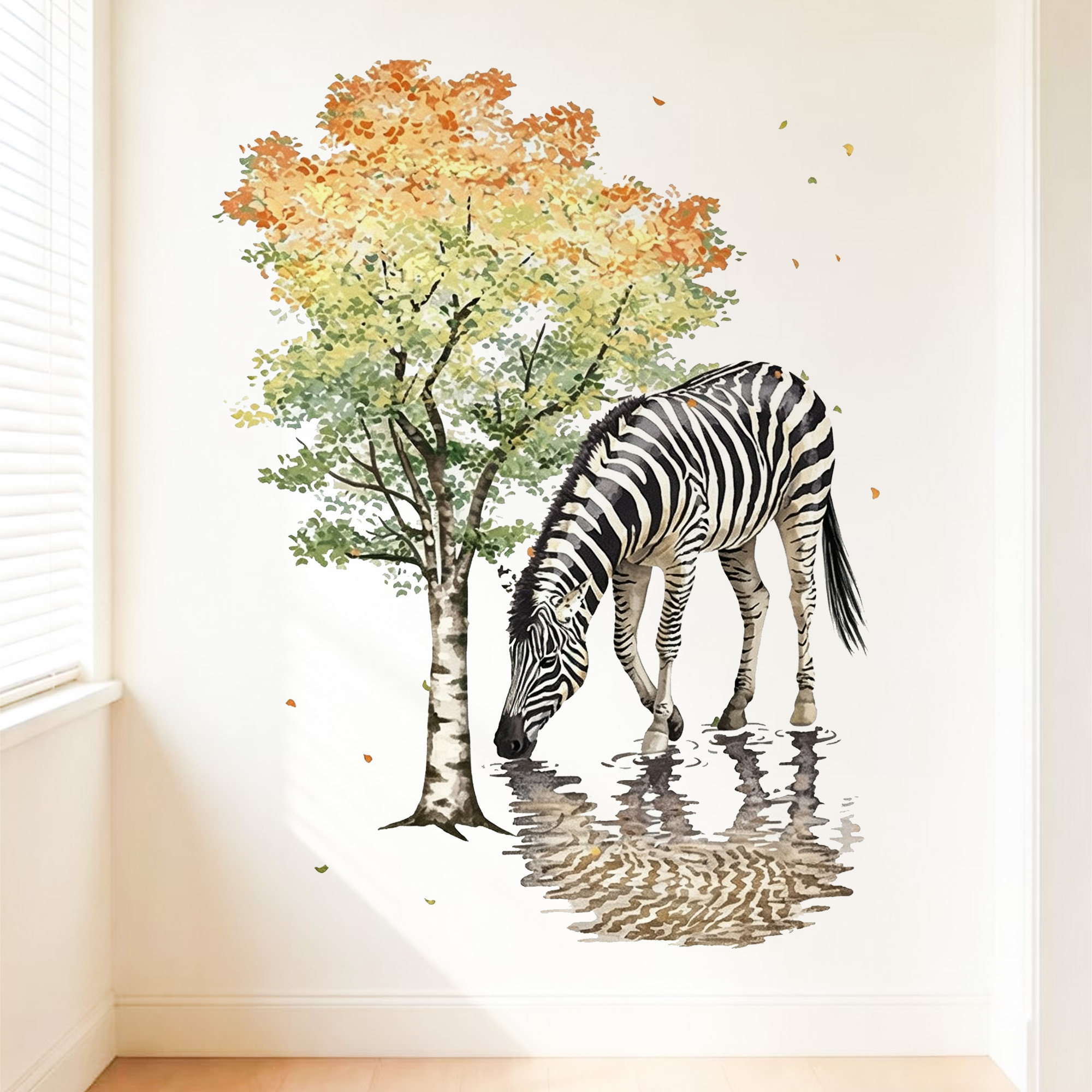 北欧植物背景墙面贴画手绘