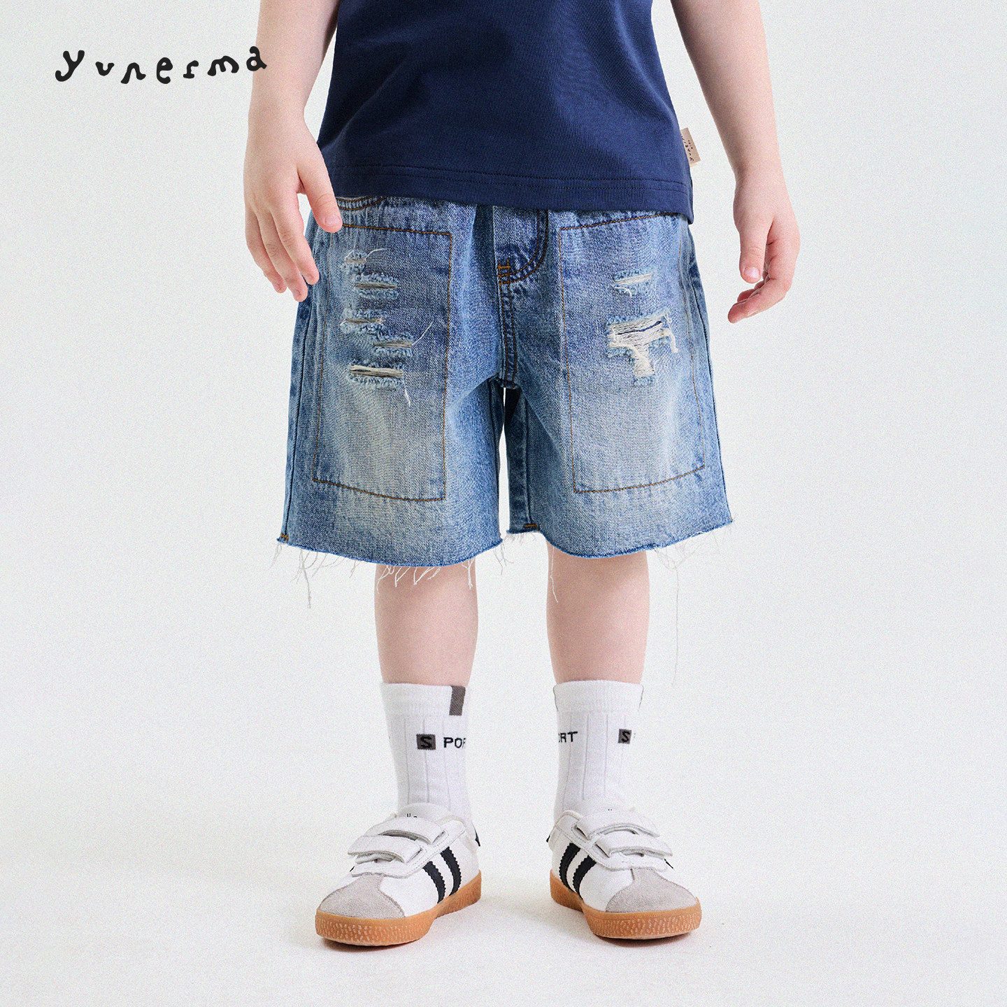 允儿妈男童装儿童个性破洞休闲牛仔裤宝宝幼儿园百搭轻薄牛仔短裤