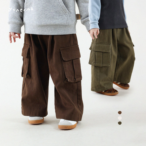 允儿妈男童磨毛加厚袋休闲工装裤