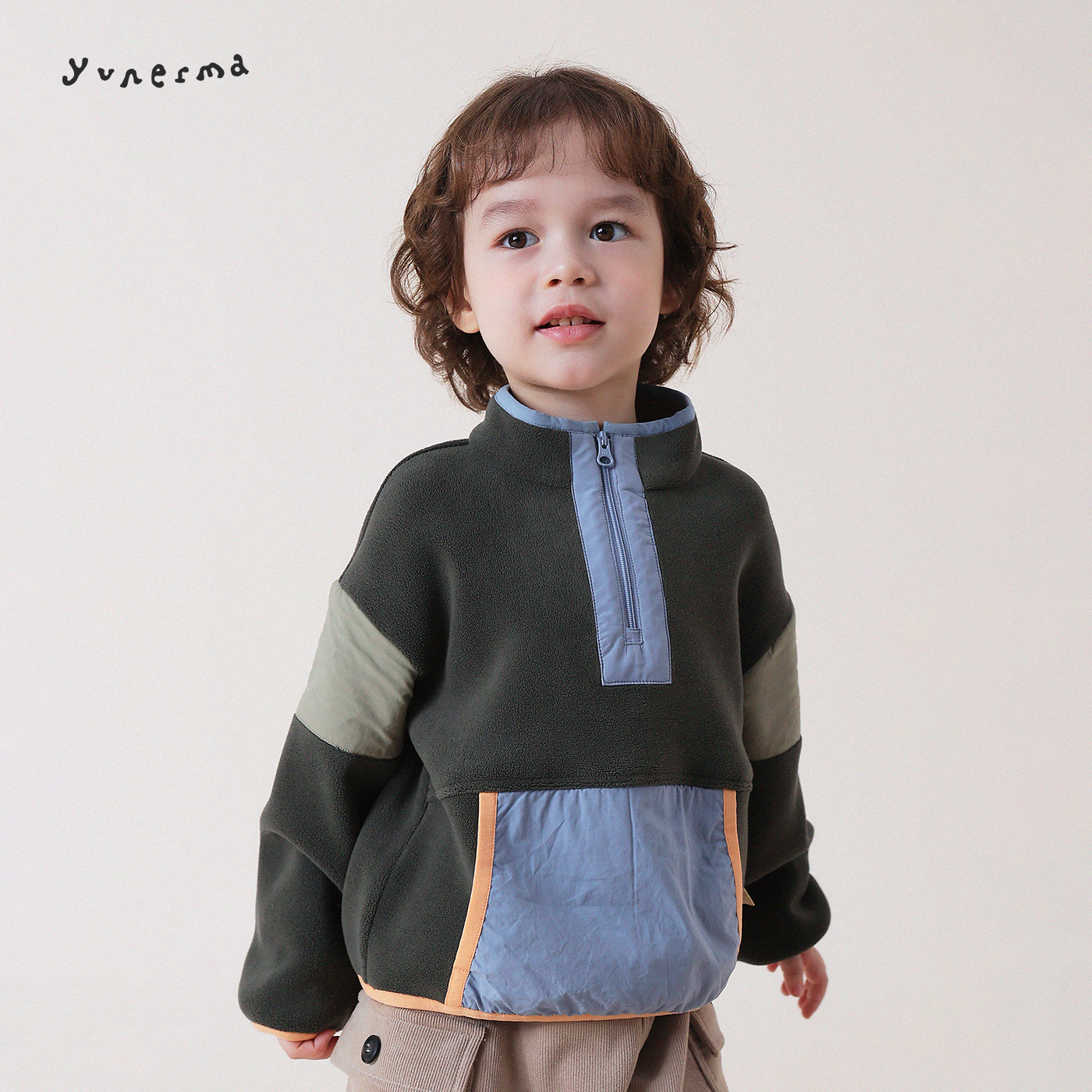 允儿妈男童冬季奥粒绒半拉链卫衣