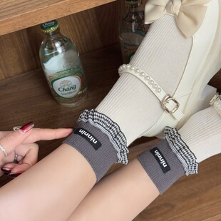 灰色高级感袜子洛丽塔蕾丝花边棉miu系lolita芭蕾风搭配玛丽珍鞋